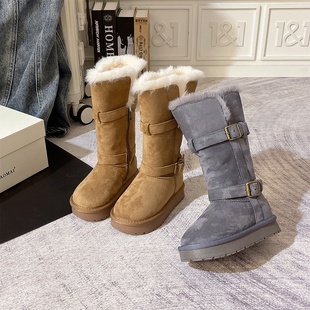 2025冬季新款女童雪地靴厚底加绒加厚大棉靴子时尚洋气保暖长筒靴