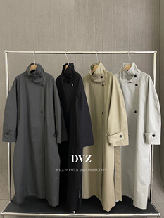 DVZ 秋款新款简约百搭款设计感长款立领风衣系带高腰显瘦外套女
