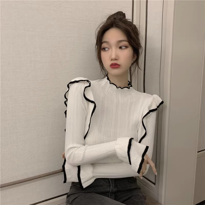 东莞大朗针织衫洋气时髦半高领女秋冬上衣打底修身长袖显瘦中领内