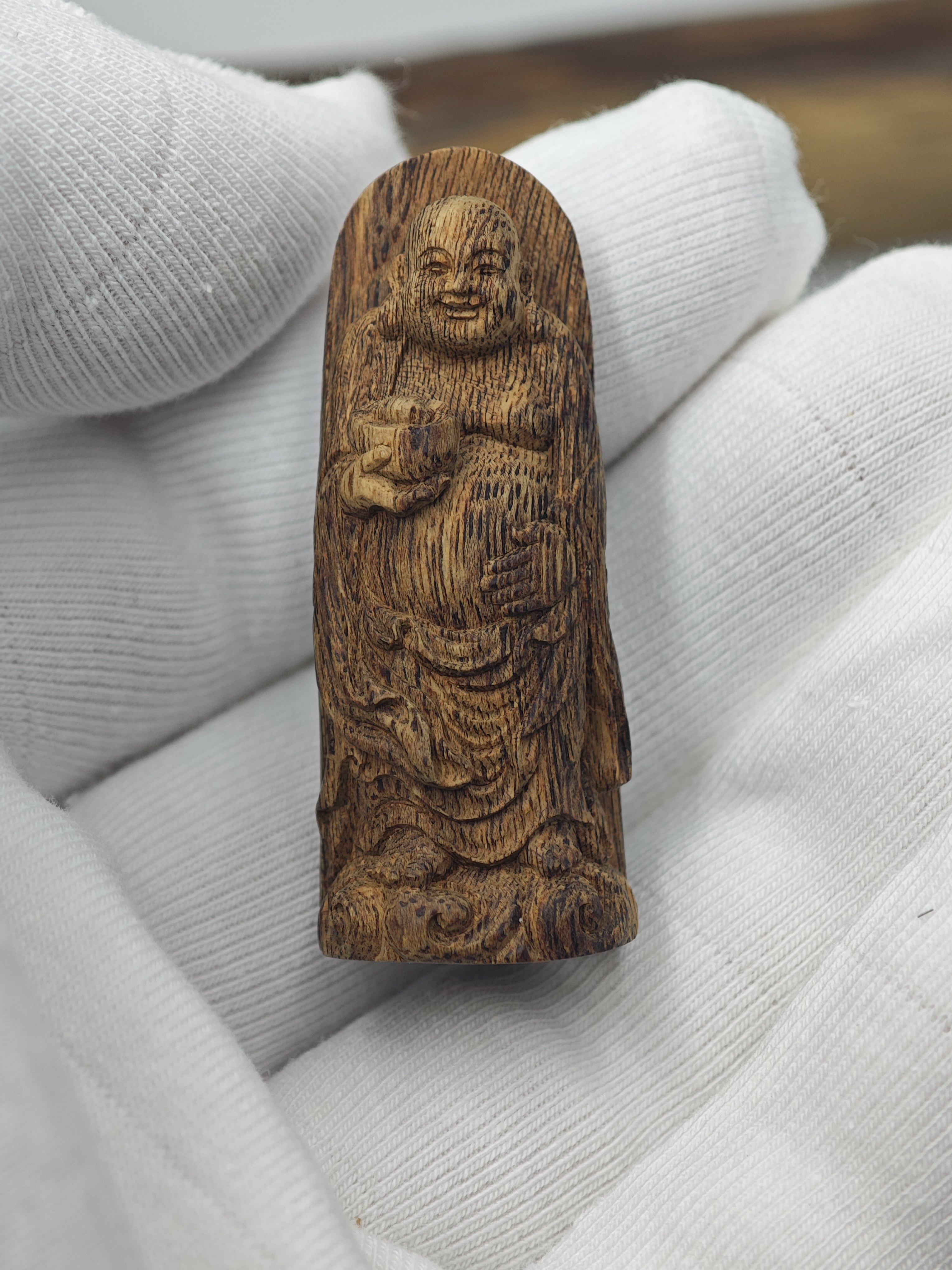 天然沉香木雕刻弥勒佛挂件吊坠钥匙链雕刻工艺品文玩送礼收藏品