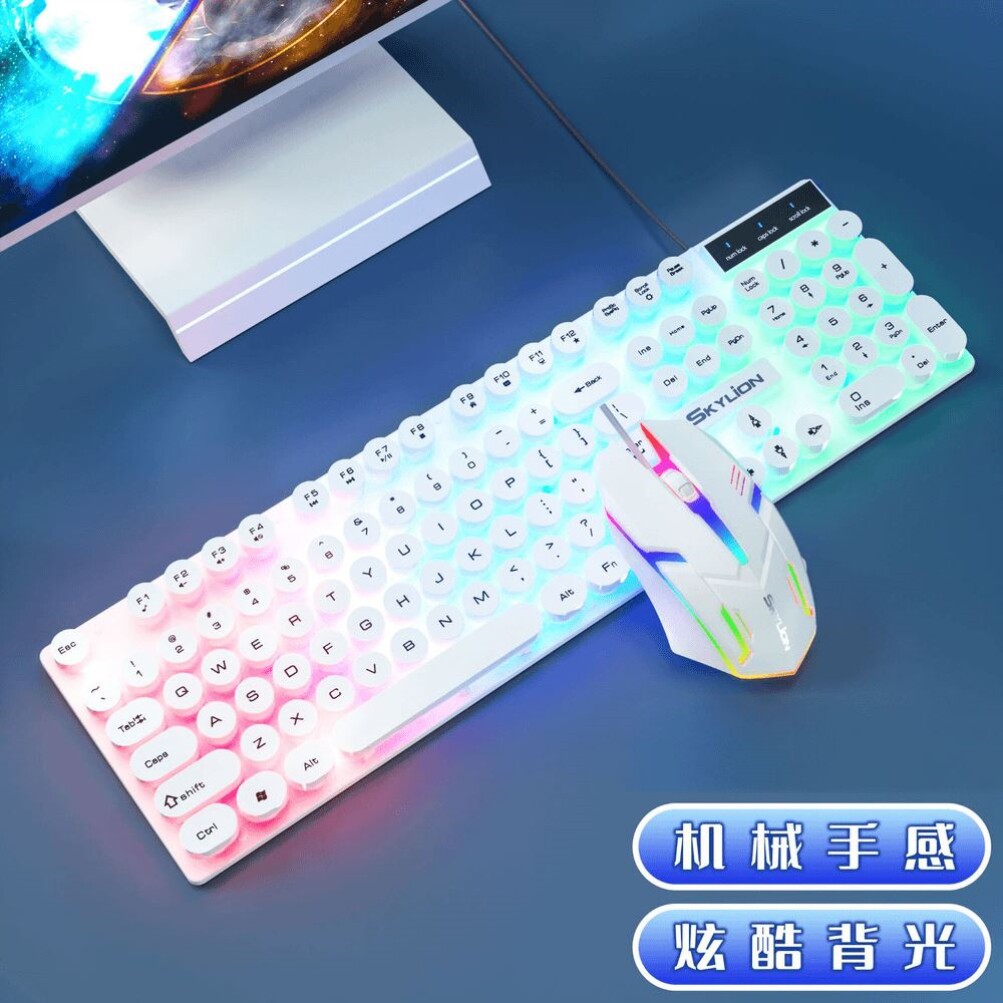 朋克键盘家用笔记本发光电竞商务有线游戏背鼠标套装静音专用外设