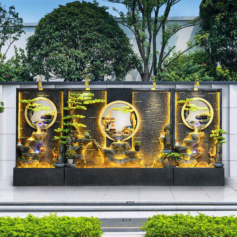 大型假山流水喷泉水幕墙公司迎门墙屏风玄关别墅庭院鱼池造景摆件