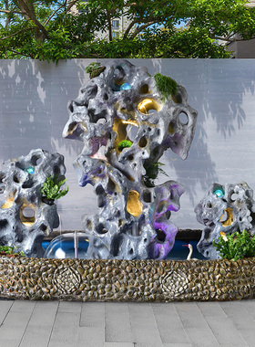 大型太湖石彷真石景观户外别墅庭院造景假山循环流水喷泉鱼池摆件