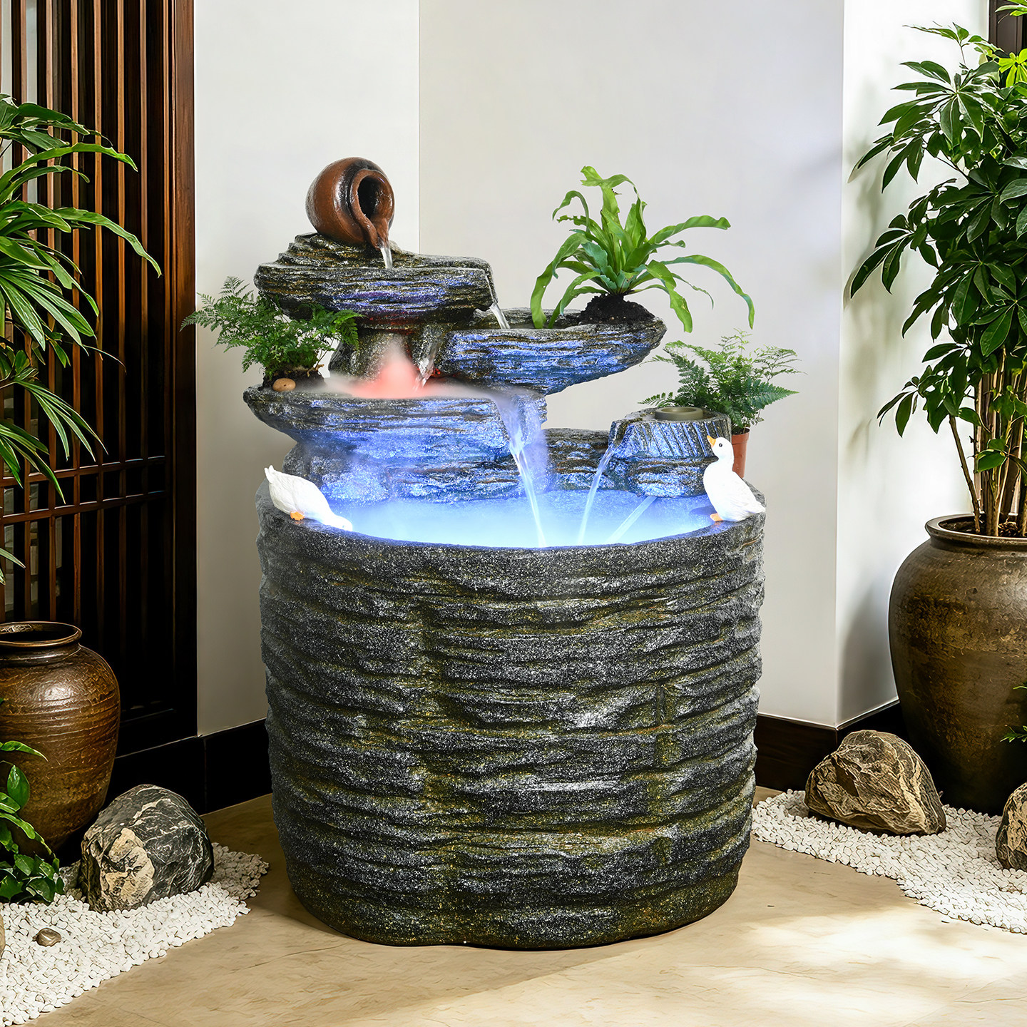 循环流水喷泉招财雾化景观摆件