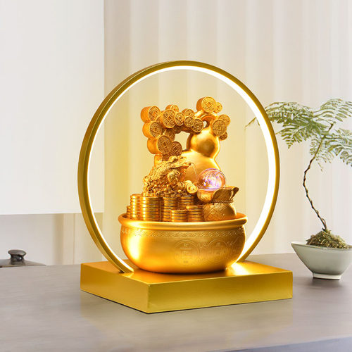 新中式生财流水摆件循环水景茶台客厅桌面喷泉风水轮转球开 业礼