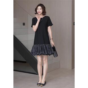 爵莱菲大码高级感短款黑色连衣裙女夏季新款大码宽松显瘦小黑裙