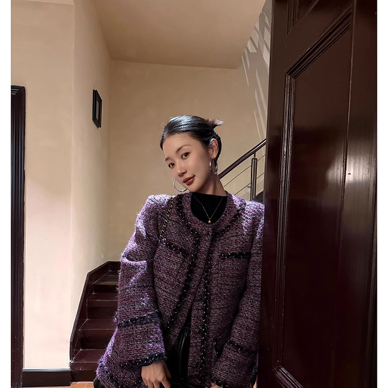 爵莱菲大码胖mm羊毛小香短外套女冬季羽绒服粗花呢休闲羽绒内搭