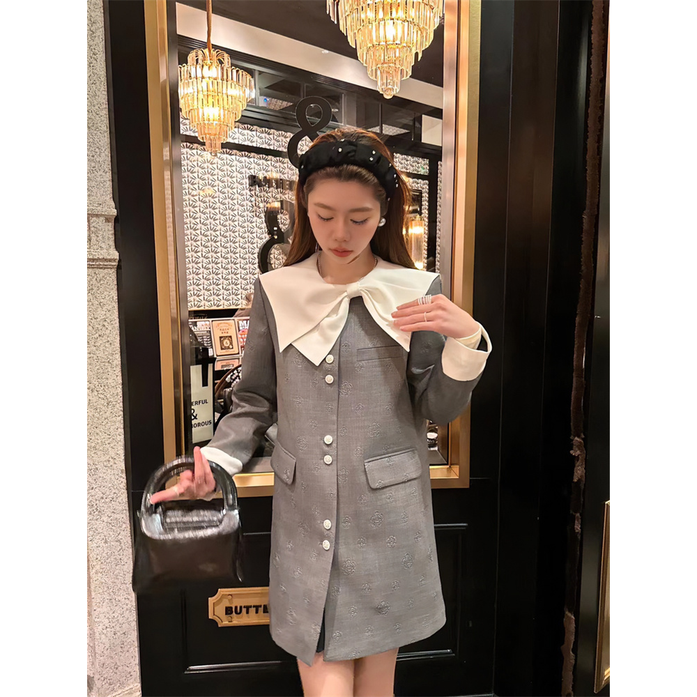 爵莱菲大码不规则拼接撞色西装裙女春季气质新款连衣裙韩剧大小姐