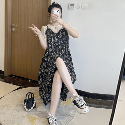 碎花吊带裙套装女夏2024年新款韩式连衣裙两件套温柔胖mm大码上衣