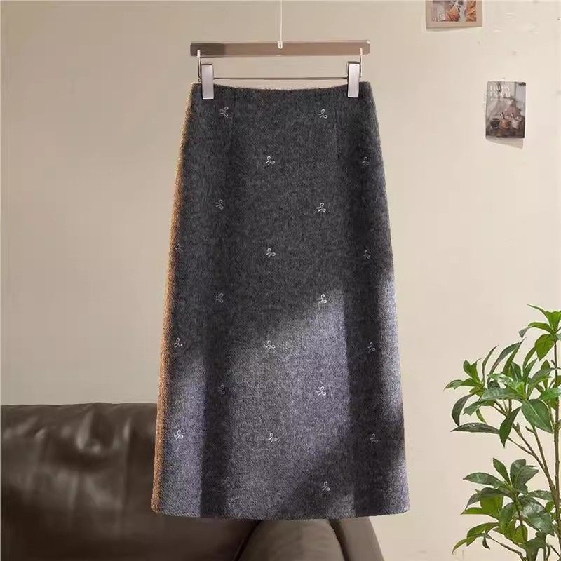 爵莱菲大码灰色羊毛半身裙女秋冬高腰开叉直筒裙刺绣中长款毛呢裙,女装/女士精品,大码半身裙,淘宝优惠券,粉丝福利购,淘宝优惠卷