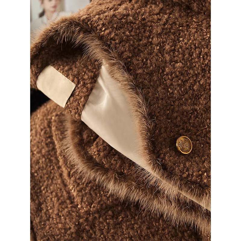 爵莱菲大码90白鹅绒水貂毛 轻/薄/羊毛粗花呢羽绒小香风外套女