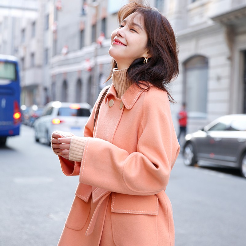 温柔系短款双面羊绒大衣