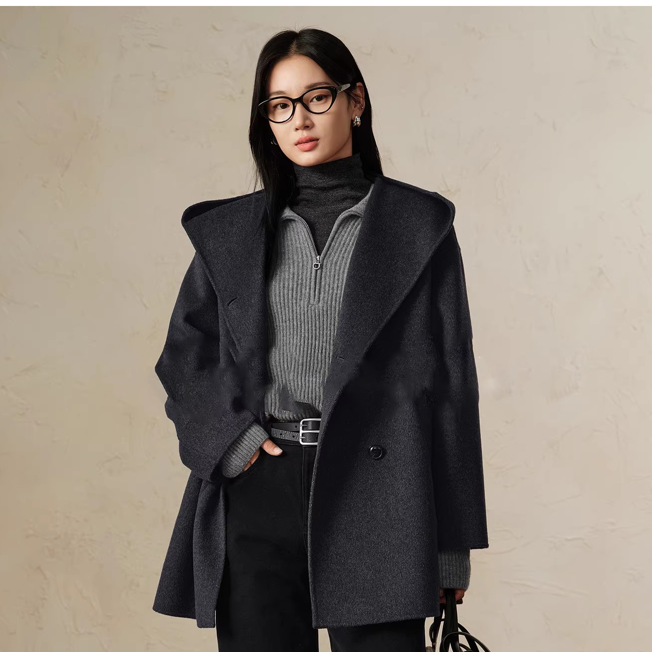 爵莱菲大码胖mm连帽双面呢大衣女2025冬款10%羊绒显瘦200斤外套