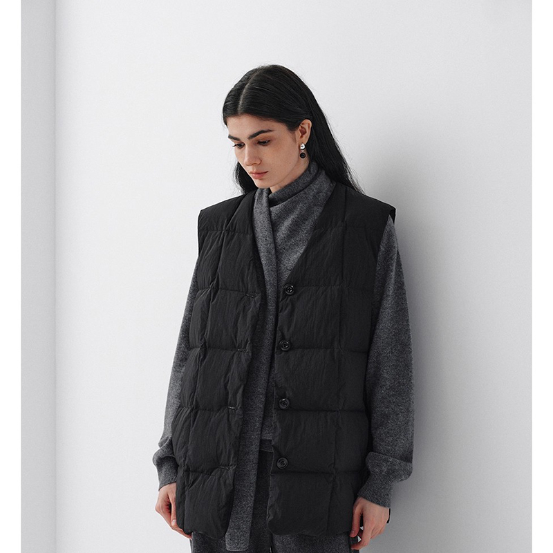 爵莱菲大码胖mm新国标90白鸭绒 蓬松保暖时髦绗缝经典V领羽绒马甲