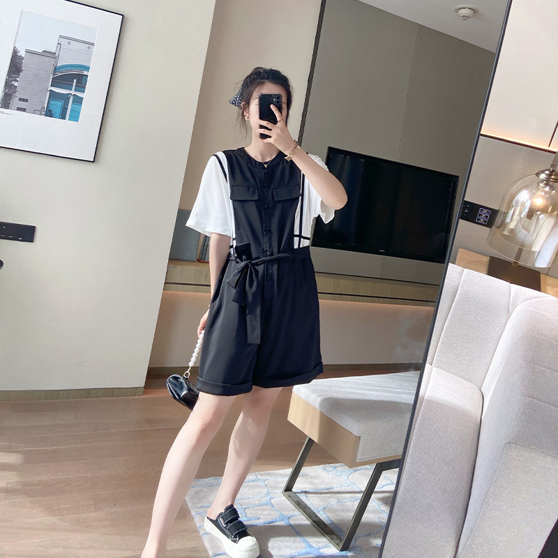 连体短裤女夏连体裤夏季2021新款连身裤大码气质雪纺胖mm显瘦宽松