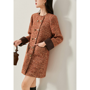 爵莱菲大码胖mm秋冬新款亮丝粗花呢名媛高雅显白小香风长袖洋装