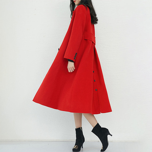 亏本清仓赫本风2024冬季结婚红色长款过膝双面呢大衣女零羊绒外套