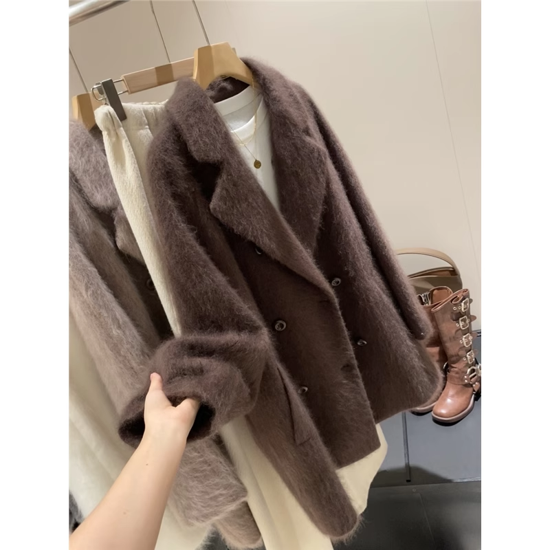 IN BLUE 高奢线！羊毛羊绒混纺拉绒高克重复古高级感拉毛西装外套