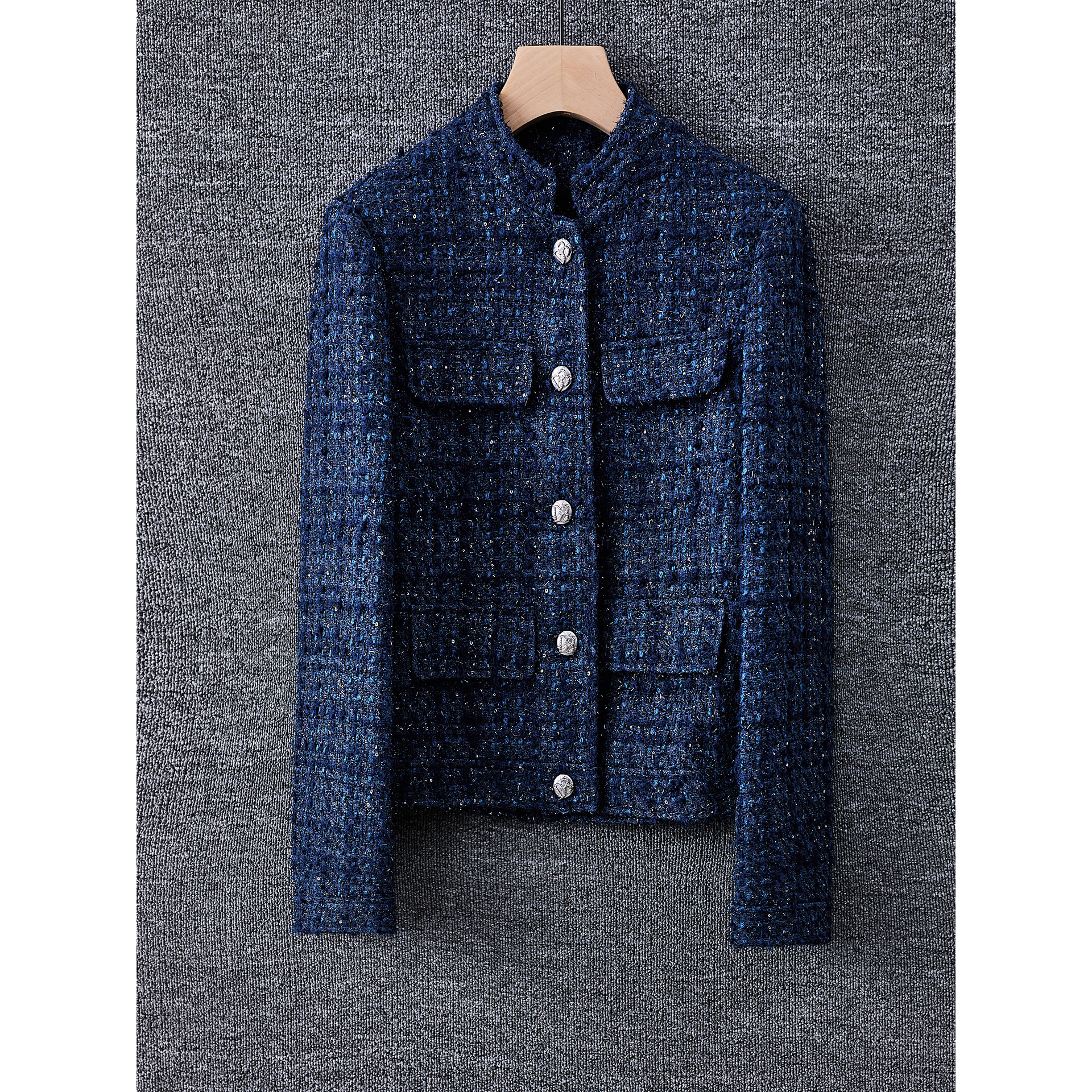 爵莱菲大码时尚外套骨子里的气质亮丝粗花呢直筒短款小香风外套女