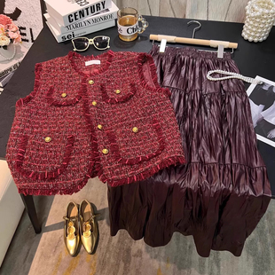 红色小香风马甲外套女春季法式复古韩版毛边流苏洋气百搭气质上衣