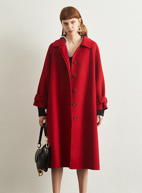 亏本清仓红色双面呢大衣女反季高端2024年新款中长款零羊绒外套女