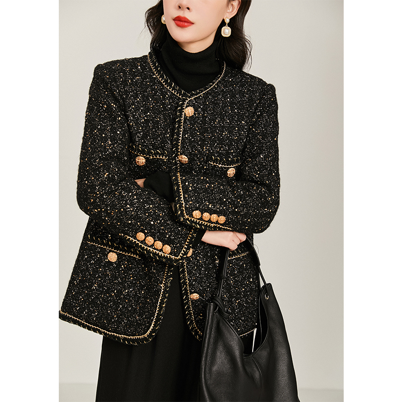 爵莱菲大码财阀千金真90白鹅绒+羊毛粗花呢珠片小香风羽绒服外套