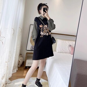 大码女装新款2024爆款拼接别致连衣裙胖mm秋装显瘦遮肚洋气潮