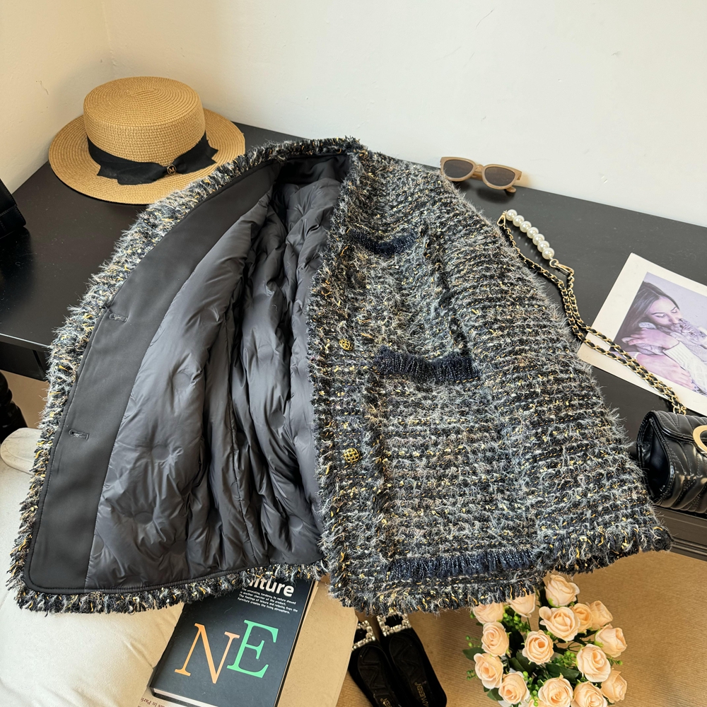 爵莱菲大码胖mm编织小香风羽绒服女冬季加厚保暖V领羊毛外套