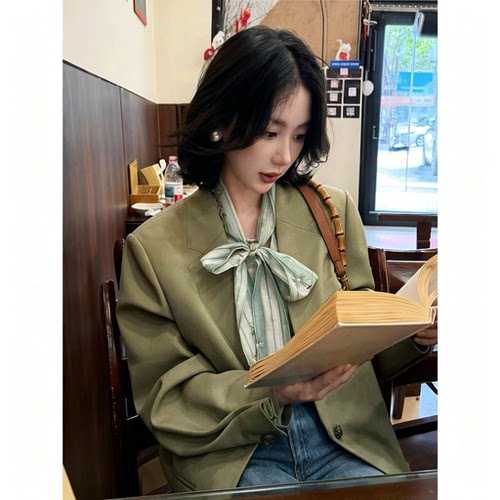 爵莱菲大码女装2026年高级TR拼接平驳领西装女秋复古落肩宽松外套