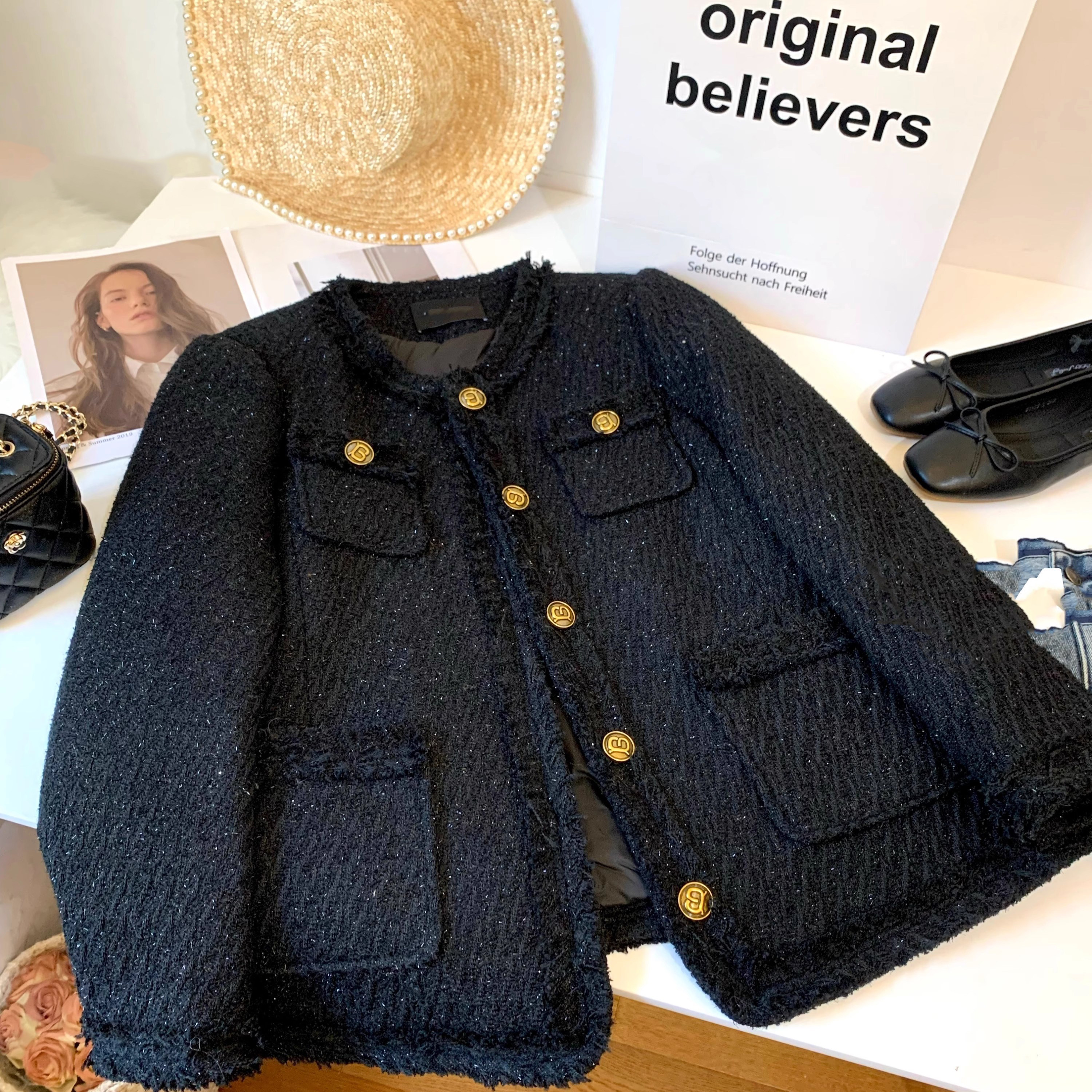 爵莱菲大码高级感黑色亮丝羊毛小香风外套女秋中长款宽松显瘦毛呢,女装/女士精品,常规大码外套,淘宝优惠券,粉丝福利购,淘宝优惠卷