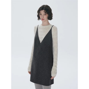 爵莱菲大码时髦叠穿深V领毛呢迷你吊带裙秋冬内搭打底背心连衣裙