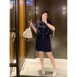 大码 爵莱菲大码 设计感小众假两件牛仔连衣裙显瘦短袖 2025新款 女装