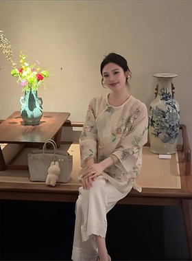 爵莱菲大码浅绿色新中式国风盘口上衣女斜襟衬衫外套拼接刺绣蕾丝