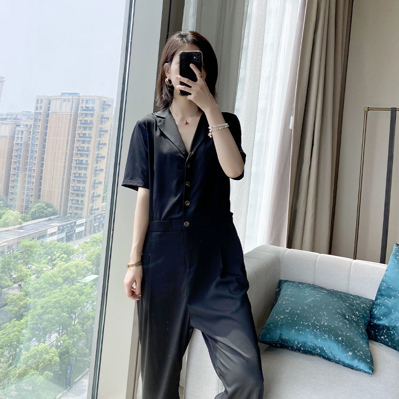 连体裤夏长款矮个子显瘦黑色