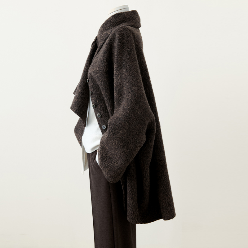 爵莱菲大码胖mm老钱风毛呢长款大衣女高级感廓形外套设计感带围巾