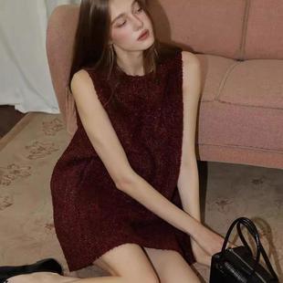 爵莱菲大码安可拉红圣诞派对背心裙胖mm粗花呢小香风连衣裙女