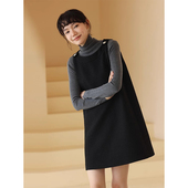 爵莱菲春秋冬新款 干金银扣小香编织叠穿背带通勤连衣裙大码 胖mm