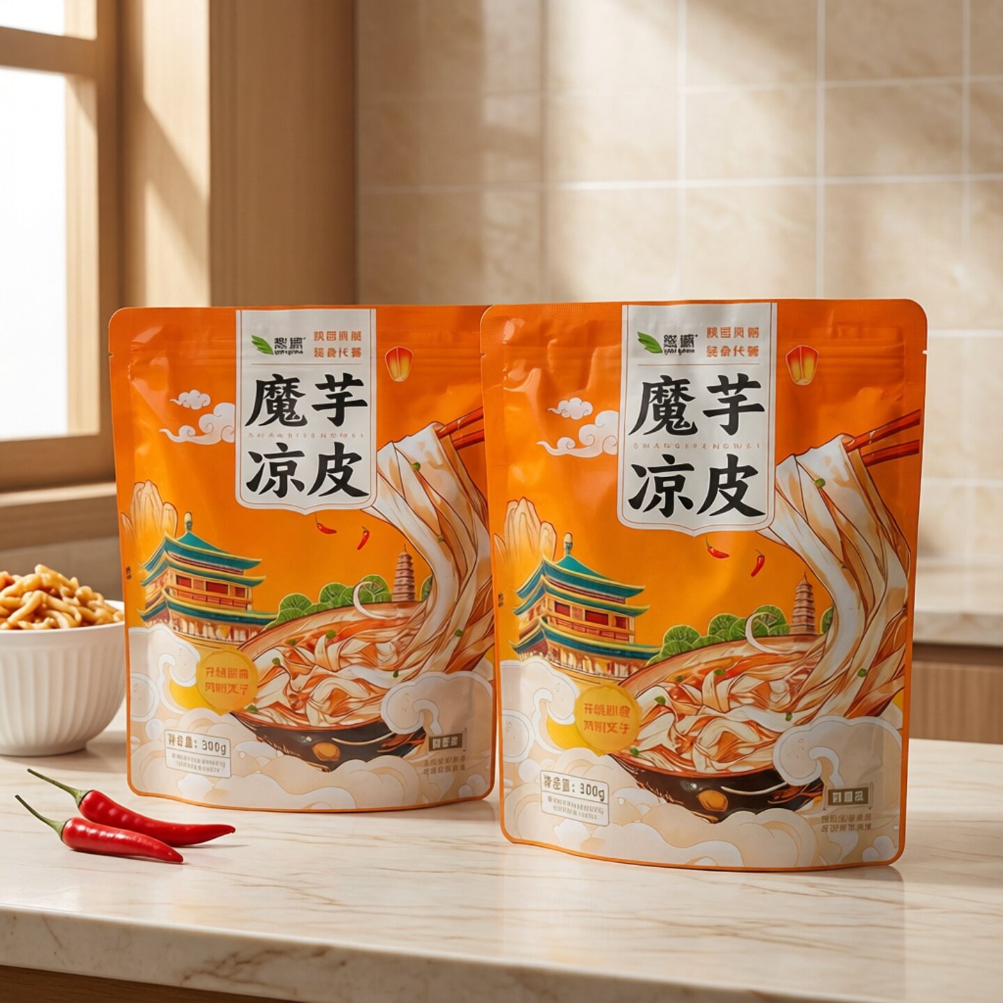 【4袋】安康悠源即食魔芋凉皮魔芋面酸辣麻酱味陕西凉皮轻餐代餐