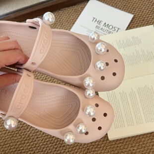 花装 新款 扣简约百搭大珠小珠鞋 赫本珍珠洞洞鞋 饰配件潮 法式
