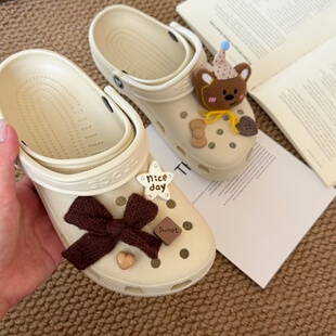 饰配饰卡通鞋 新款 花装 扣洞洞鞋 花饰品 INS可爱小熊蝴蝶结鞋