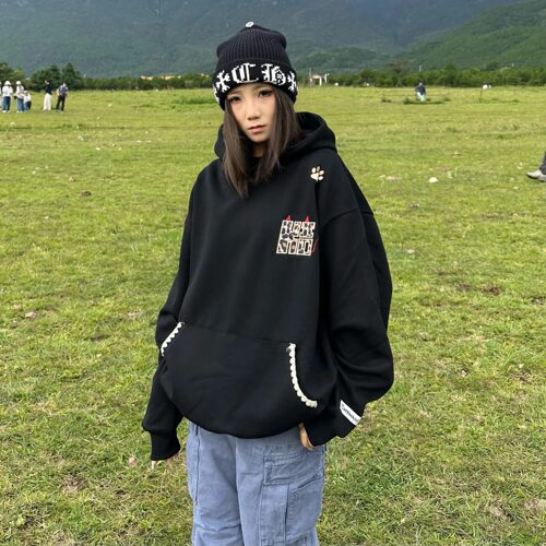 ZZHKA美式数字绣花连帽卫衣