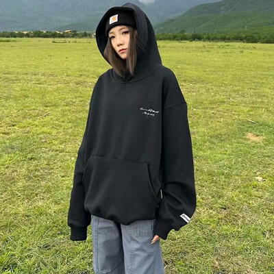 美式潮牌贴布刺绣连帽宽松卫衣