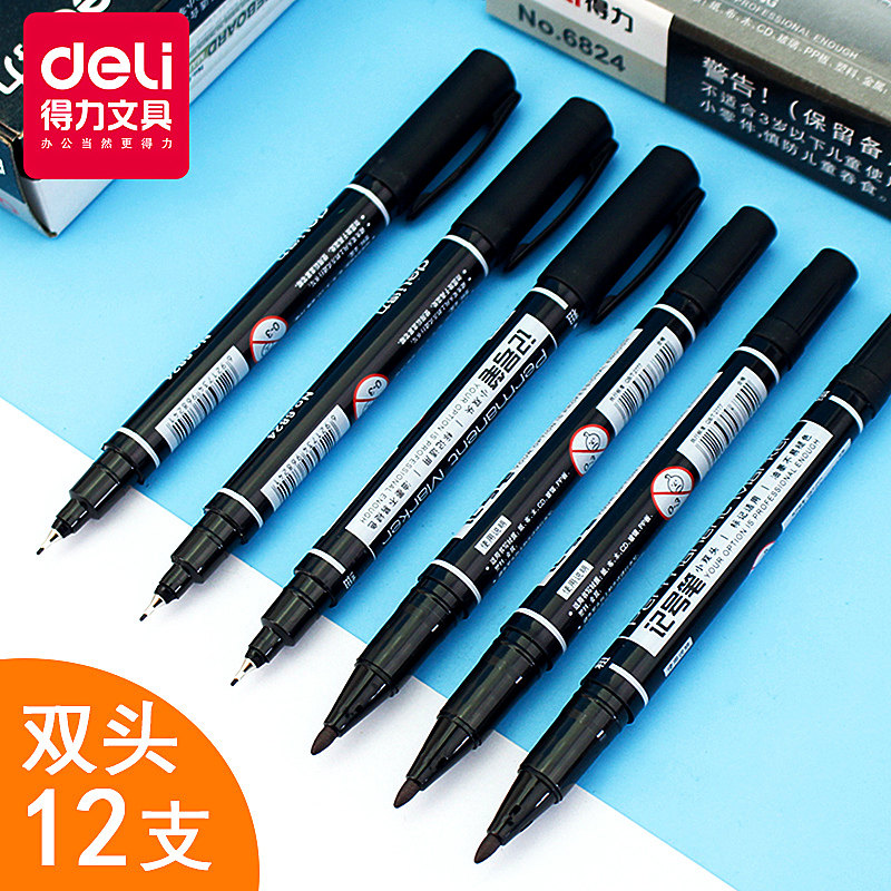 델리 마커 유성 소형 양방향 물류 펜 방수 속건성 소형 헤드 미세 헤드 어린이 후크 라인 브러시가 퇴색하지 않습니다