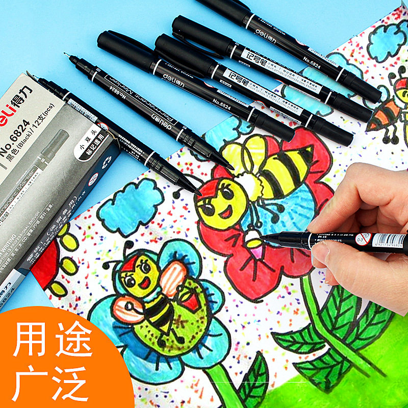 델리 마커 유성 소형 양방향 물류 펜 방수 속건성 소형 헤드 미세 헤드 어린이 후크 라인 브러시가 퇴색하지 않습니다