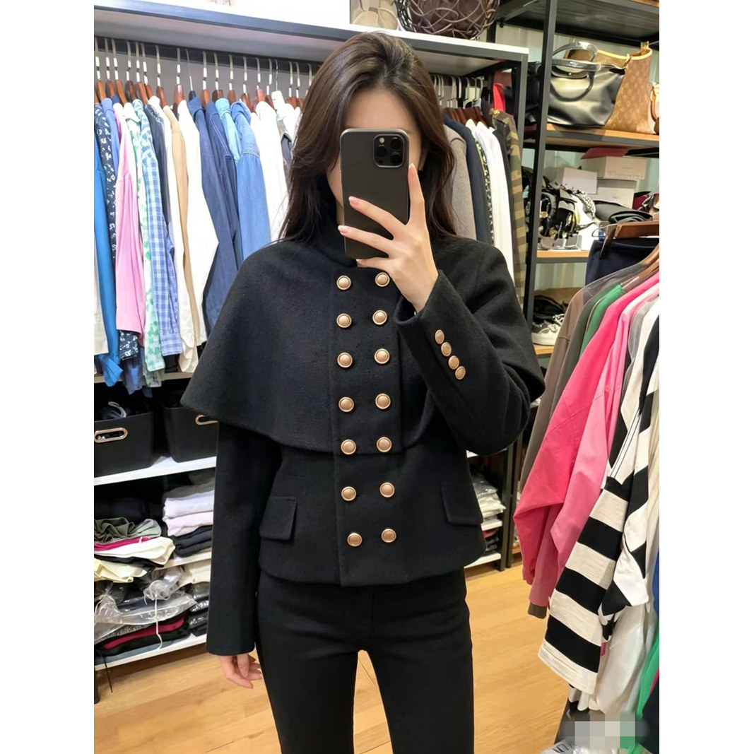 2025新款呢子大衣秋冬季小香风斗篷短款双面外套女