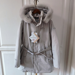 张元英同款 狐狸毛领派克服女中长款连帽收腰羽绒服加厚保暖外套