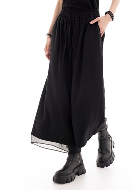 odbo/欧迪比欧通勤简约风黑色阔腿裤女高腰设计感显瘦休闲长裤