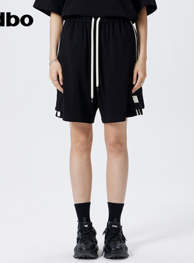 odbo 男女同款抽绳高腰运动休闲短裤夏季新款纯棉情侣装潮牌
