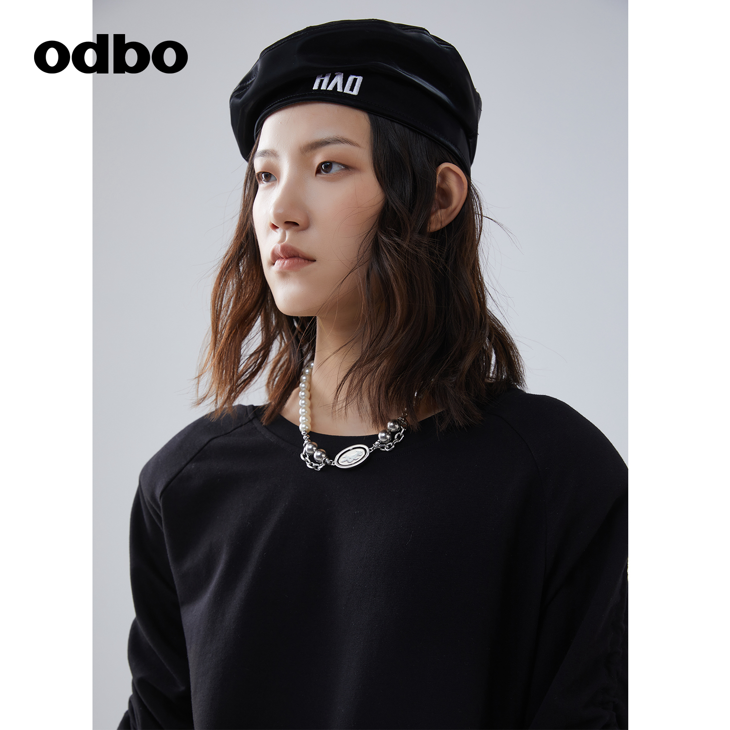 odbo欧宝新款女时尚海军风黑色贝雷帽女英伦风八角帽子休闲