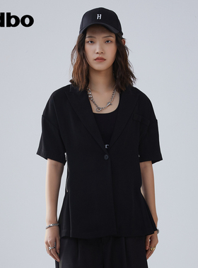 【HEARD】odbo欧宝欧夏季一粒扣黑色小西装外套女修身上衣